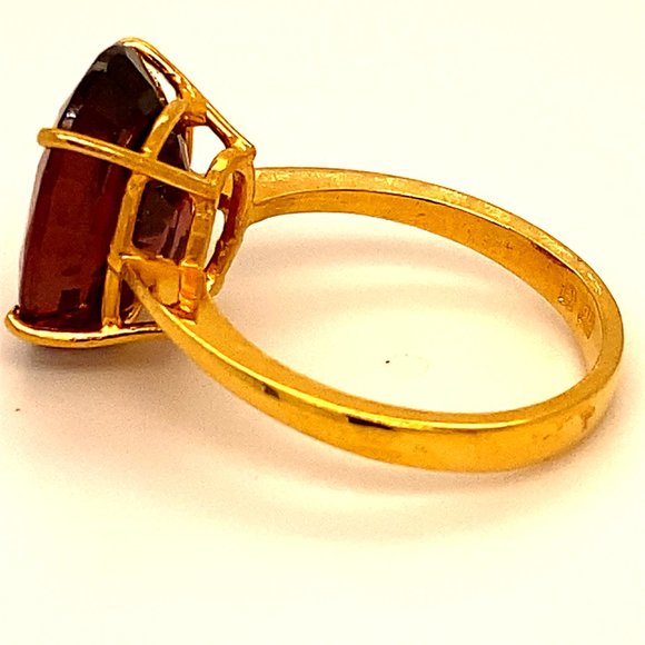 Red Zircon 10.35ct Solid 22K Yellow Gold Ring - Picture 6 of 7